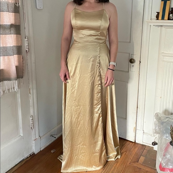 size 12 gold backless prom dress - Picture 2 of 2